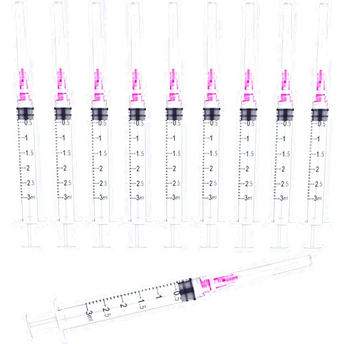 DM YOSLEB 25 Pack 3ml/cc Plastic Luer Lock Syringe with 18 Gauge and Cap, Individually Sealed Wrapped, for Scientific Labs, Measuring Liquid, Refilling Cartridges or Glue Applicator