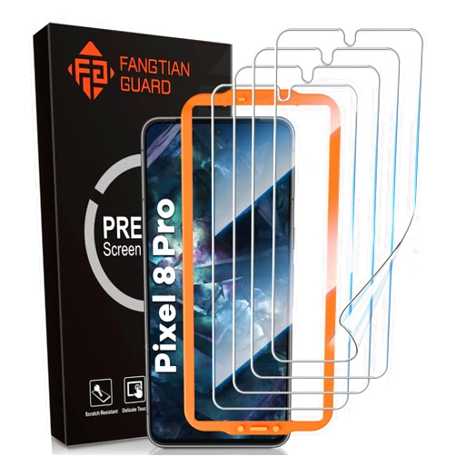 FANGTIAN GUARD [4-Pack] FANGTIAN for Google Pixel 8 Pro Screen Protector [Not Glass] - Film for Pixel 8 Pro Screen Protector [Fingerprint Compatible][Alignment Tool][7H Hybrid][6.7Inch]