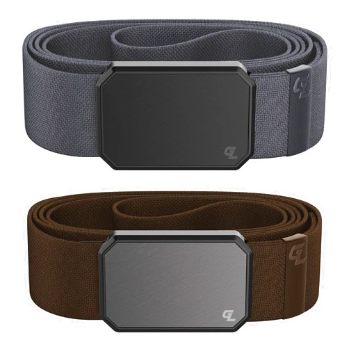 Groove Life Black/Stone and Gun Metal/Brown Groove Belt Bundle - Men's Stretch Nylon Belt with Magnetic Aluminum Buckle, Lifetime Coverage - Large