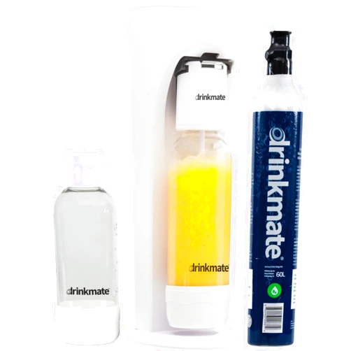 Drinkmate OmniFizz Sparkling Water and Soda Maker, Carbonates Any Drink, Special Bundle - Includes 60L CO2 Cylinder, Two Carbonation Bottles, and Fizz Infuser (Classic White)