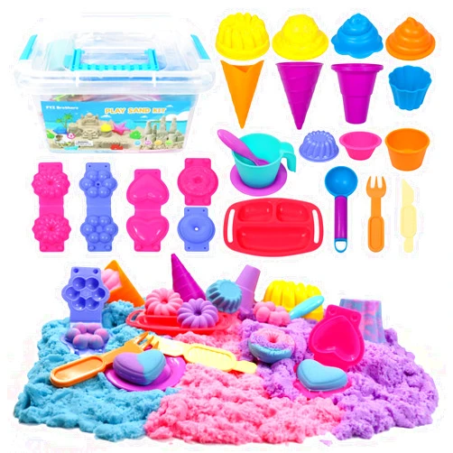 FYZ Brothers Play Sand Kit, Ice Cream Sand Toys, 3lbs Color Sand, 25Pcs Sandbox Sand Kit Beach Toys for Girls Boys - Kitchen Molds Tools Toys
