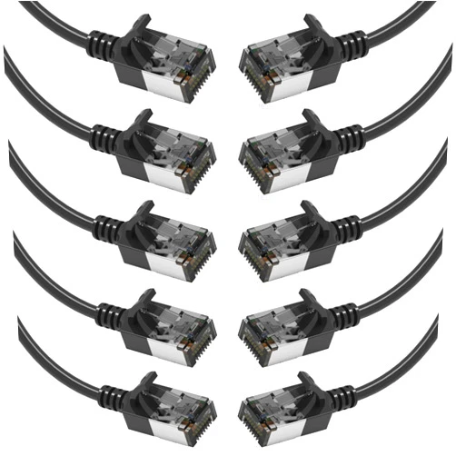 Beszin [50 Micron Gold Plated 3Ft Cat.8 U/FTP SLIM Shielded Ethernet Network Cable Black 30AWG- 10 Pack