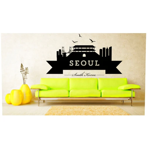 A Top Decals Wall Decals Decor City Skyline Decal-Seoul-Korea-Vinyl-Sticker-Mural-Wall Art-World Decal-Panorama-Home-Bedroom-Dorm Decor-Room NJS00