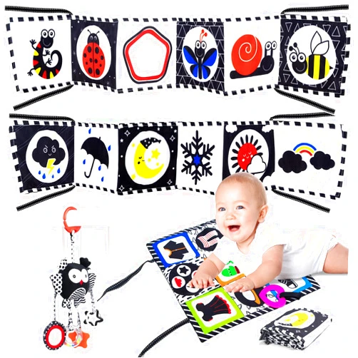Molly & Nemo 3 PCS Black and White High Contrast Baby Toys，Montessori Tummy Time Toys for Baby， Sensory Crinkle Toys for 0 3 6 9 12 Months, Baby Boy Girl Gifts