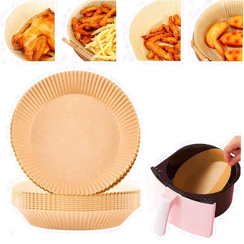 Taktom Air Fryer Disposable Paper Liner,Air Fryer Natural Parchment Paper Non-Stick Air Fryer Liners Cooking Paper Baking Paper for Air Fryer Oil-Proof Baking Roasting Microwave Frying (Natural-30PC)