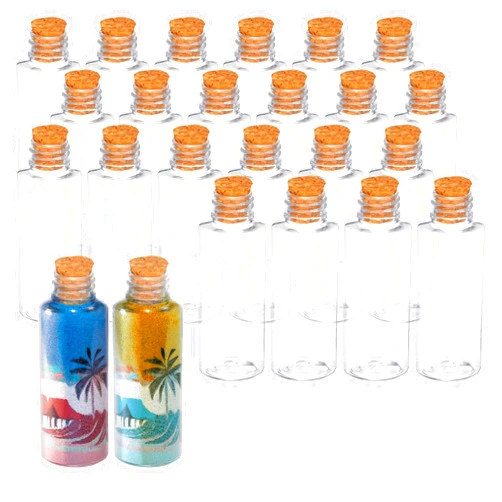Srenta Plastic Sand Art Bottles with Cork Stoppers Arts and Crafts Mini Jars, 2 Oz and Pack Of 24