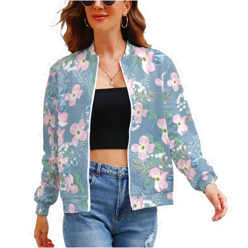 Sivbkyh Womens' Zip-up Flight Pink Florals Autumn Jackets Cute Outwear