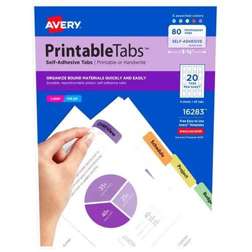 Avery Printable Self-Adhesive Plastic Tabs, 1-3/4