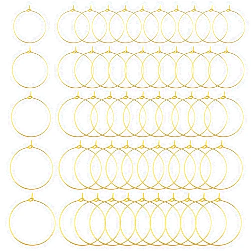 Ximalun 200Pcs Plated Wine Glass Hoop Rings Hypoallergenic Round Hoop Earrings Wire Hoops Open Earring Beading Hoops Earring Rings Finding DIY Jewelry Making Crafts Wedding Party Festival Favor(KC Gold)