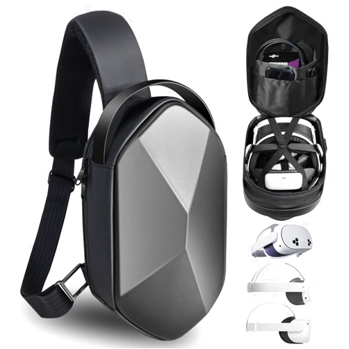 SARLAR Travel Carrying Case for Oculus Meta Quest 3S/Quest 3/Quest 2 VR Headset and Controller Accessories, Large Space Hard Case Fits BOBOVR/Kiwi Design Battery Head Strap, Crossbody Sling Bag
