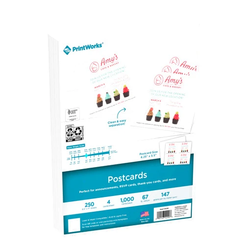 PrintWorks Blank Printable Postcards for Mailing & Printing - 1000 Cards (4.25