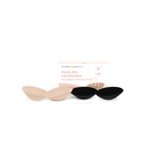 Kindred Bravely Fearless Reusable Nursing Breast Pads, Ultra Absorbent, Leakproof, Washable (4 Pack, Beige/Black)