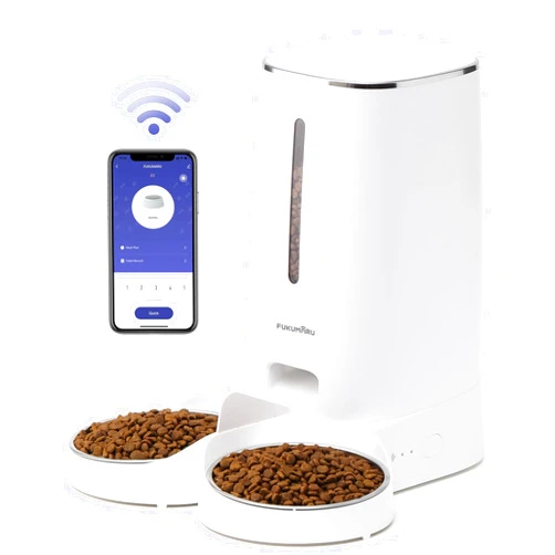 FUKUMARU Automatic Cat Feeder, 4L Dog Feeders with Double Bowls, Support DIY Meals and Timed Control WiFi Cat Food Dispenser, Suit for Most Cat and Dog Food