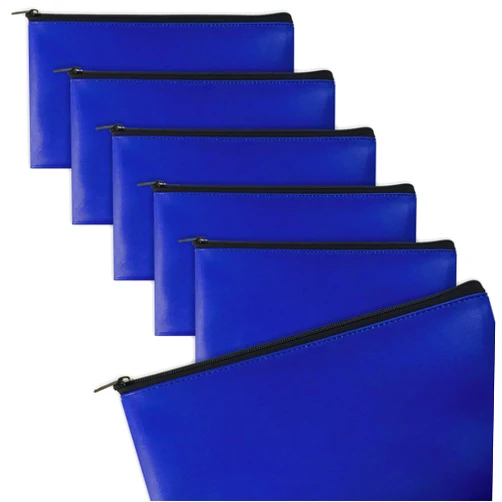 Better Office Products 6 Pack, Zippered Security Bank Deposit Bag, Leatherette, Cash Bag, Coin Bag, Utility Pouch, Blue, 6 Bags