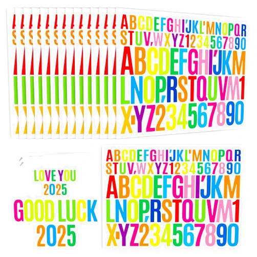 Sodknow Bold 15 Sheets Vinyl Letter Stickers 1 Inch & 2 Inch, Colorful Capital Alphabet Stickers Decals Labels Self Adhesive Waterproof for Scrapbooking Water Bottle Crafts Mailbox Poster Sign DIY