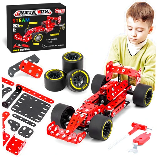 Ferthor Fun Building Car Metal Model Kits,STEM Building Toys Model Car Kits for Boys 8-12,Erector Set 1:20 Scale Red Racing Car Metal Building Blocks for Kids Boys 8 9 10 11 12-16 Years Old