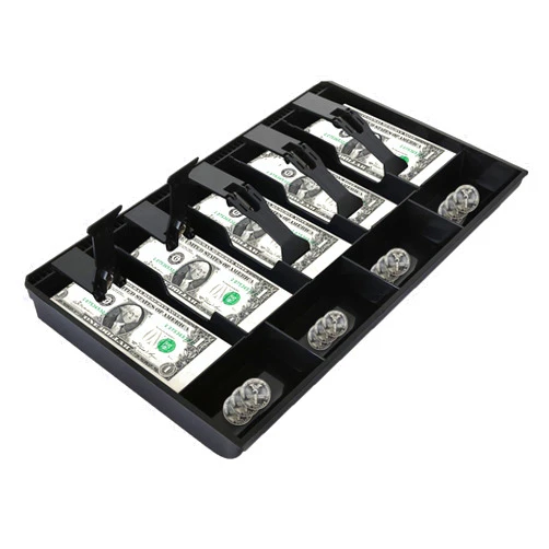Acrux7 Cash Register Drawer Insert Tray 4 Coin/5 Bill Coin Compartments Money Drawer Organizer with Plastic Clip for Money Storage, Bills, Cash, Small Business