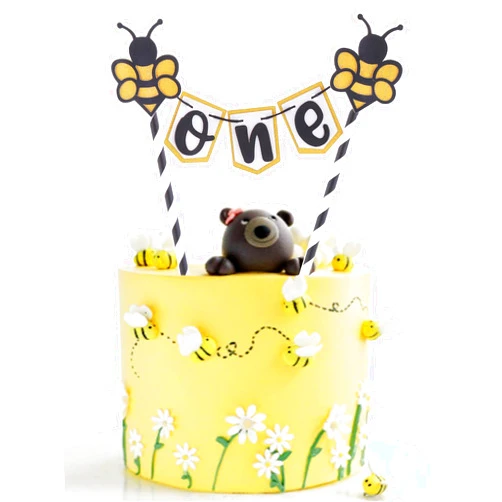 AmarYYa Bumble Bee One Cake Topper - Fun to Bee 1st Birthday Cake Topper, Bee Day Cake Topper For Baby'S First Birthday, Cake Smash Decorations