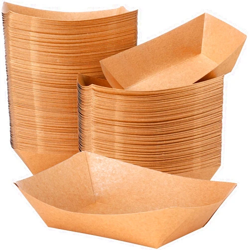 Sherr 200 Pcs 5 lb Kraft Paper Food Trays Boats Bulk, Disposable Nacho Kraft Paper Food Serving Trays Brown for Nachos, Tacos, Fries, Hot Dog, Corn, Bbq, Festivals, Party (Natural Wood)