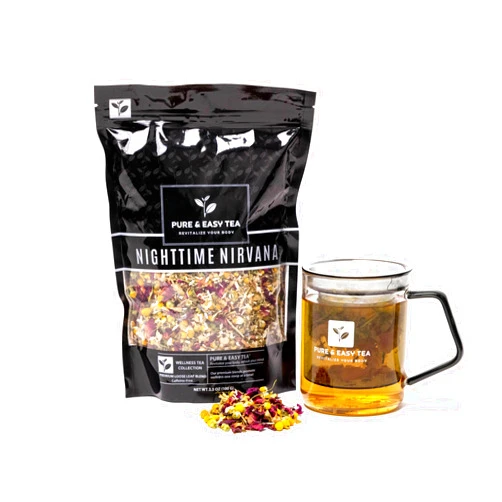 Pure And Easy Tea, Nighttime Nirvana, Natural Sleep & Relaxation Tea, Caffeine-Free Loose Leaf Blend with Chamomile, Lavender & Lemon Balm, Premium Wellness Tea, 30-Day Supply, 100g