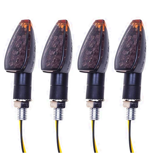 NEOBEAUTY 4 Pcs Motorcycle Turn Signal Lights Indicators 14 LED 12V Motorbike LED Indicator Blinker Stalk Arrow Light Motorcycle (Smoked lens)