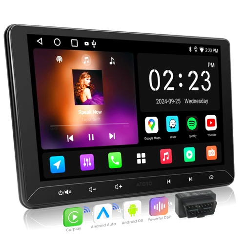 ATOTOEXCEL A5L 10.1 inch Android Double DIN Car Stereo, Wireless CarPlay & Android Auto, DriveChat AI, HDMI Out, IoT Control, Fast Boot, DSP 24-Band EQ, Head Unit with OBD2 Scanner, GPS Tracking