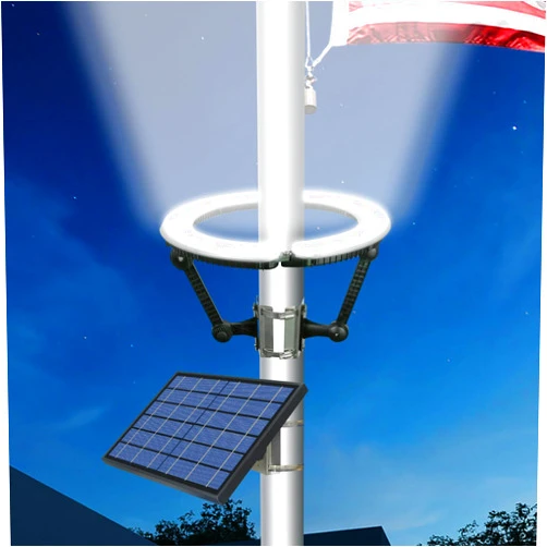 Enrybia Flag Pole Light Solar Powered 4640 Lumens Brightest Solar Flagpole Light Outdoor Waterproof Dusk to Dawn 32 LED Ring Spotlights 12000mAh Batteries Adjustable Clamp fit 2-6” Dia Flagpoles