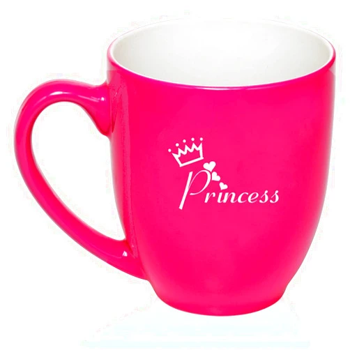 MIP 16 oz Hot Pink Large Bistro Mug Ceramic Coffee Tea Glass Cup Princess with Crown