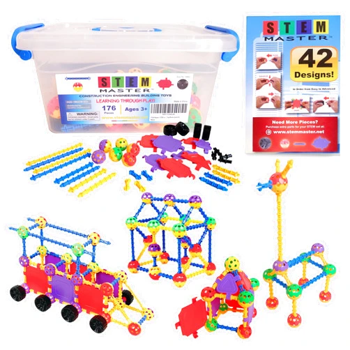 STEM Master Educational Building Blocks Kit, 176 Pieces, Ages 4-8, Easter Basket Stuffers Gifts for Kids
