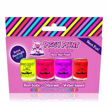 Piggy Paint Natural as Mud Piggy Paint 4 Polish Neon Box Set (Bonus: Blacklight Glow!)