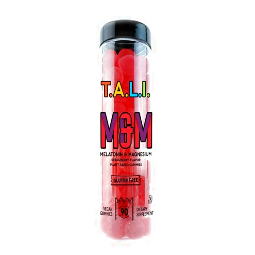 TALI MELATONIN & Magnesium Daily Gummy Vitamins- T.A.L.I., 90ct Strawberry Flavored Gummies for Adults, 5mg of Melatonin and 1mg of Magnesium.