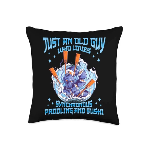 Dragon Boat Racing Designs for Rowers and Paddling Tis Old Guy Loves Paddling Chinese Boat Racing Dragonboat Throw Pillow, 16x16, Multicolor