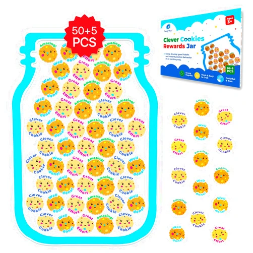 Simply magic 50+5 PCS Magnetic Clever Cookies Rewards Jar for Kids - Behavior Management Classroom Tools, Marble Jar Reward System for Classroom, Positive Behavior Reward Chart for Classroom