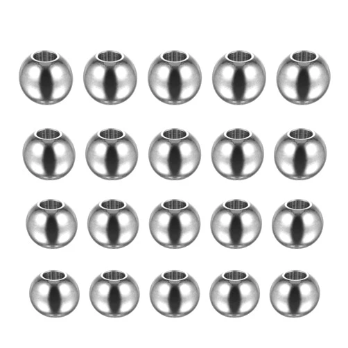 HARFINGTON 20pcs Beads 10mm Stainless Steel 4mm Hole Dia Bead for DIY Crafts, Silver Tone