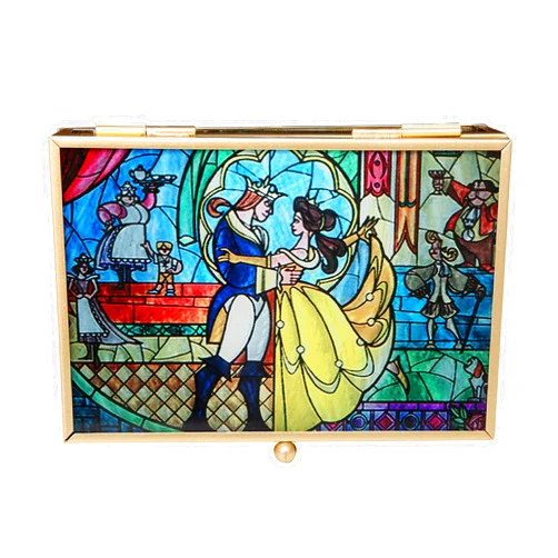 Disney Princess Beauty and the Beast Jewelry Box - Glass Jewelry Case with Stained Glass Belle and the Prince