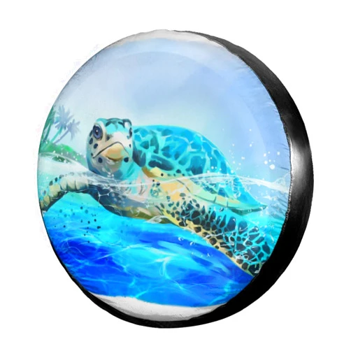 Dujiea Beach Sea Turtle Spare Tire Cover, Universal Wheel Tire Cover Dust-Proof Tire Protectors for Trailer Rv Van SUV Truck Camper and Many Vehicle 14 15 16 17 Inch