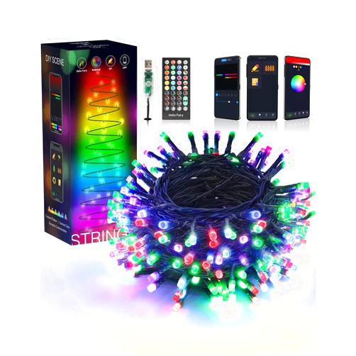 Flacchi Smart Christmas Lights,32 ft 100 LED USB Smart Color Changing Led String Lights with Bluetooth APP & Remote Control for Halloween Christmas Decorations Indoor