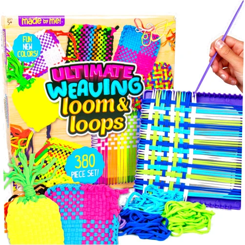 Made By Me Ultimate Weaving Loom, Includes 378 Craft Loops & 1 Weaving Loom with Tool, Makes 25 Projects, 9 Rainbow Colors of Weaving Loops, Hook & Loop Potholder Kit, DIY Weaving Kit
