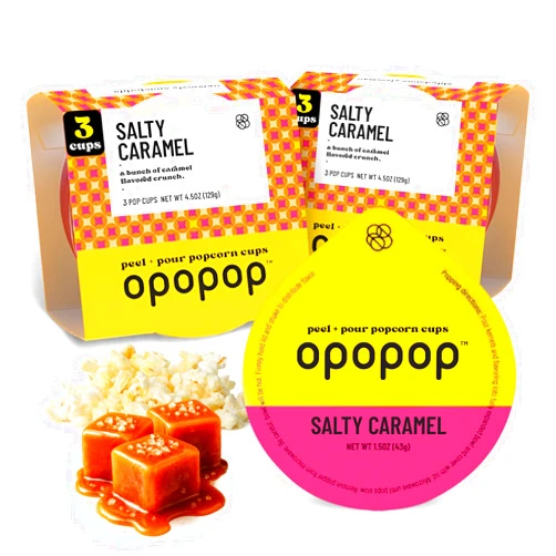 Opopop Microwave Popcorn - Pop Cups Salty Caramel 6-Pack, Non-GMO Gourmet Popcorn Kernels & Popcorn Flavoring, Caramel Popcorn, Gluten Free Snacks, Easy to Make and No Mess