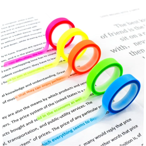 VANRA 5 Rolls Highlighter Tape Transparent Marking Sticker Removable Fluorescent Colored Tags for Reading Class, 16 ft Per Roll