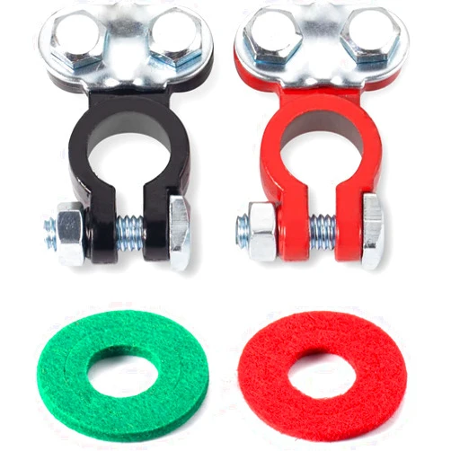 Cannonfish Battery Terminals Color Coded Set Top Post Connectors Clamps with Matching Anti Corrosion Felt Fiber Washers for Car Truck Vehicle Ship Boat Small Yacht RV Camper, 1 Pair