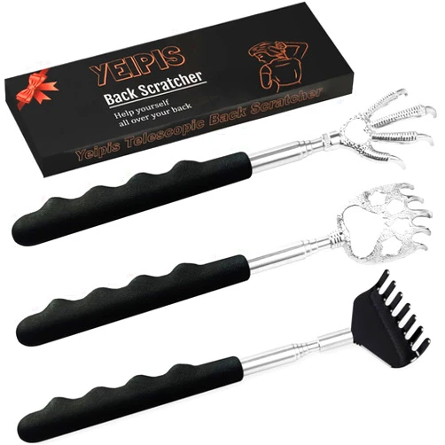 Yeipis 3 Pack Back Scratcher Metal Portable Telescoping Back scratchers with Rubber Handles, Extendable Back Massager Tool with Beautiful Box, Gifts for Men Women Kids Adults