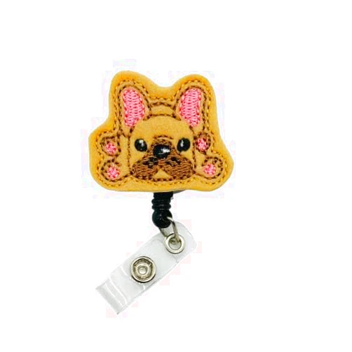 O' What A Bow French Bulldog Badge Reel, Retractable Dog Breed ID Holder, Pet Puppy Name Tag Clip (swivel clip)