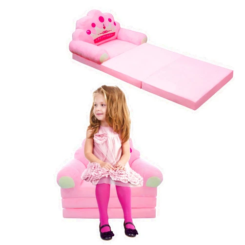 PLYFOU Kids Fold Out Couch, Couch for Toddlers 1-3, 2-in-1 Foldable Princess Chair for Toddlers, Mini Couch for Kids Reading and Napping, for Girls, Pink