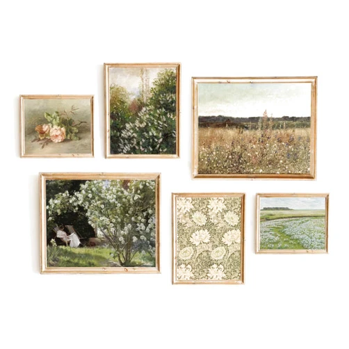 Youillne Vintage Farmhouse Wall Art Decor French Country Wall Art Landscape Flower Canvas Pictures Antique Vintage Prints Painting Botanical Farmhouse Poster Artwork for Bedroom 8x10 Inch Unframed Set of 6