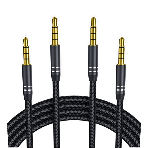 Jeselry 2 Pack 3.5mm Audio Cable Male to Male (4Ft/1.2M), 4 Pole Hi-Fi Stereo AUX Cord, Nylon Braided Audio Jack Auxiliary Cord Extension Adapter for Headphones, Car and All 3.5 mm Enabled Devices - Black