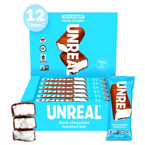 Unreal Dark Chocolate Coconut Bars | Certified Vegan, Gluten Free, Fair Trade, Non-GMO | No Sugar Alcohols or Soy 1.3 Oz (Pack of 12)