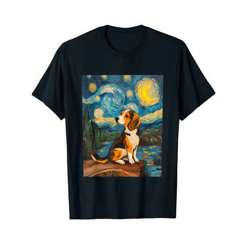 Dog Designs. Beagle Dog - Van Gogh Style - Starry Night Graphic T-Shirt