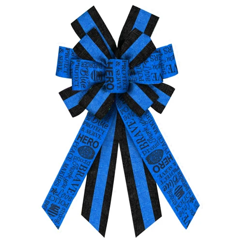 Threetols Police Support Wreath Bows, Blue Black Stripe Bows for Wreath Police Badge Decorative Bows for Front Sevice Hero Ornaments Hanging Wreath Bow for Indoor Outdoor Decor