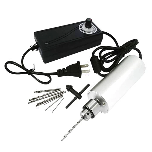 Yakamoz 0.3mm - 4mm Adjustable Micro Mini Electric Hand Drill Aluminum Portable Handheld Drill for DIY PCB with 5A DC5V-12V Power Supply Control | 10pcs Micro Drill Bits Included